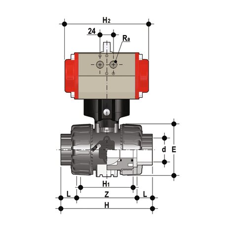 VKDIC/CP NO - Robinet cu sfera cu 2 cai DUAL BLOCK® actionat pneumatic DN 10:50