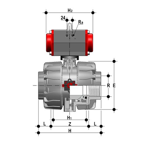 VKDNV/CP NO - Robinet cu sfera cu 2 cai DUAL BLOCK® actionat pneumatic DN 65:100