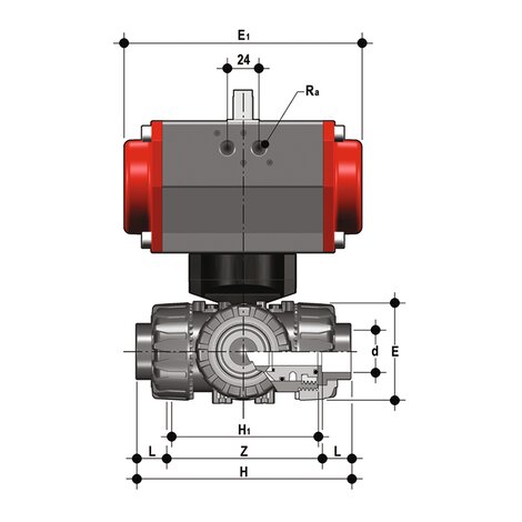 LKDIV/CP DA - Pneumatically actuated ball valve DN 10:50