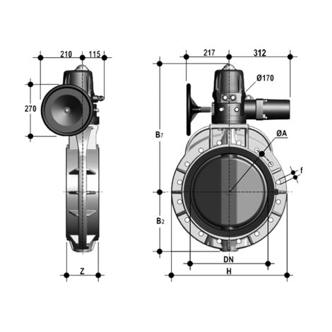 FKOM/CE 400V AC - Electrically actuated butterfly valve DN 350:400