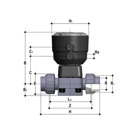 DKBULV/CP NC - Supapă cu diafragmă cu 2 căi acționată pneumatic PN6 DN 15:65