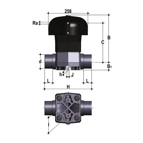 VMDC/CP NO - Supapă cu diafragmă acţionată pneumatic DN 80:100