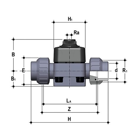DKDUIV/CP NO - Supapă cu diafragmă cu 2 căi acționată pneumatic PN6 DN 15:65