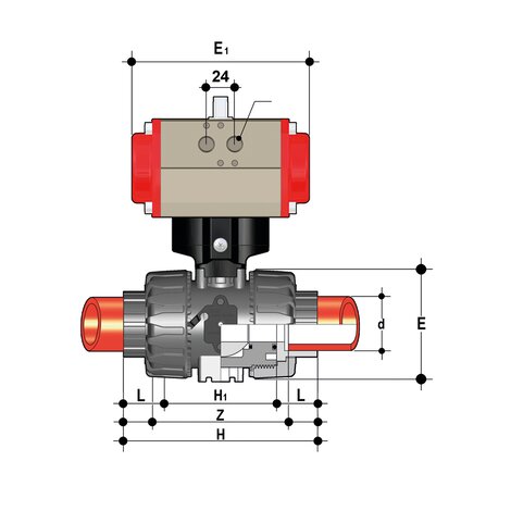 VKDIF/CP NC - Robinet cu sfera cu 2 cai DUAL BLOCK® actionat pneumatic DN 10:50