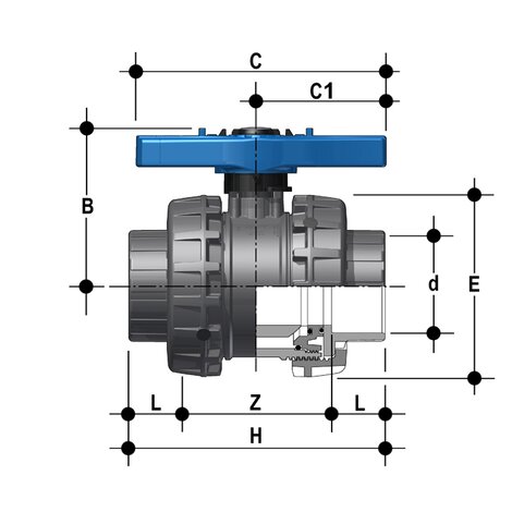 VEEIV - Robinet cu bilă cu 2 căi Easyfit DN 65:100