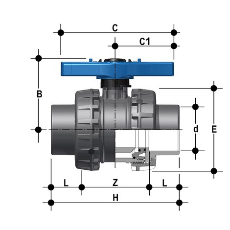 VEEJV - Robinet cu sfera cu 2 cai Easyfit DN 65:100