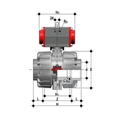 VKDLV/CP DA - Pneumatically actuated ball valve DN 65:100
