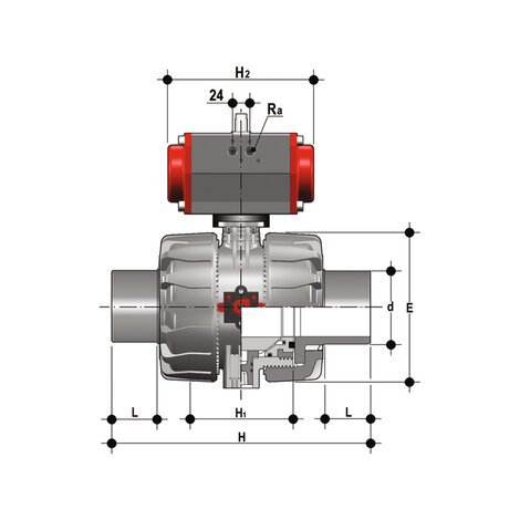 VKDDM/CP DA - Pneumatically actuated ball valve DN 65:100