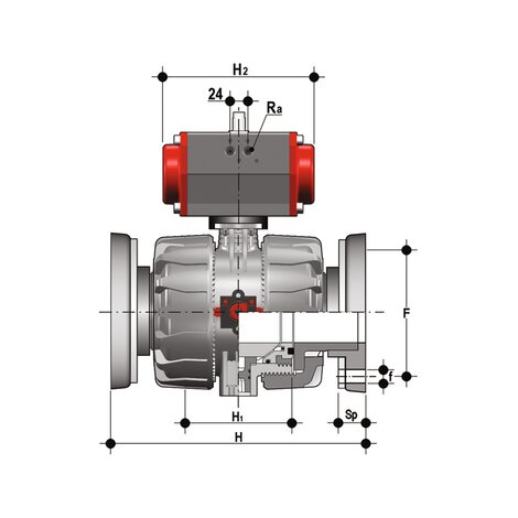 VKDOF - VKDOAF /CP DA - Pneumatically actuated ball valve DN 65:100