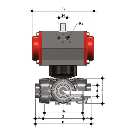 LKDIV/CP DA - Pneumatically actuated ball valve DN 10:50