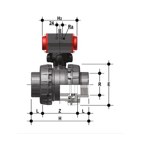 VXEFC/CP NC - pneumatically actuated Easyfit 2-way ball valve
