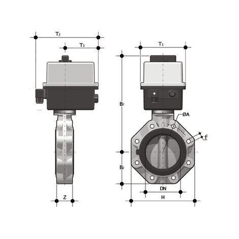 FKOM/CE 90-240V AC LUG ISO-DIN - Electrically actuated butterfly valve DN 65:100