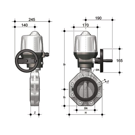 FKOM/CE 90-240V AC LUG ISO-DIN - Electrically actuated butterfly valve DN 125:200