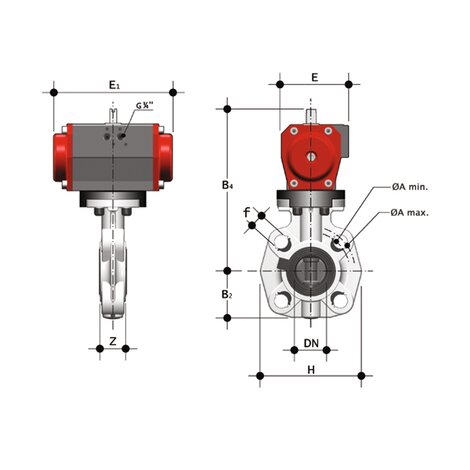 FKOF/CP NC - Pneumatically actuated butterfly valve DN 40:65