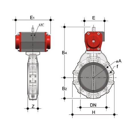 FKOC/CP NO - Pneumatically actuated butterfly valve DN 250:300