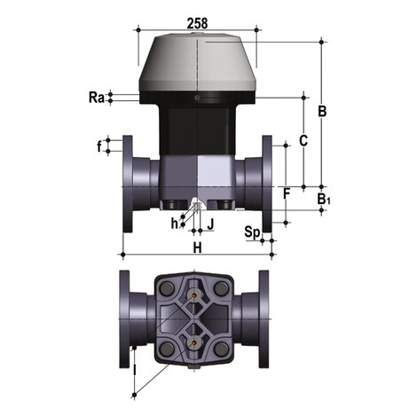 VMOC/CP NC - Pneumatically actuated diaphragm valve DN 80:100