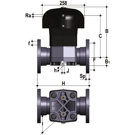 VMOM/CP NO - Pneumatically actuated diaphragm valve DN 80:100
