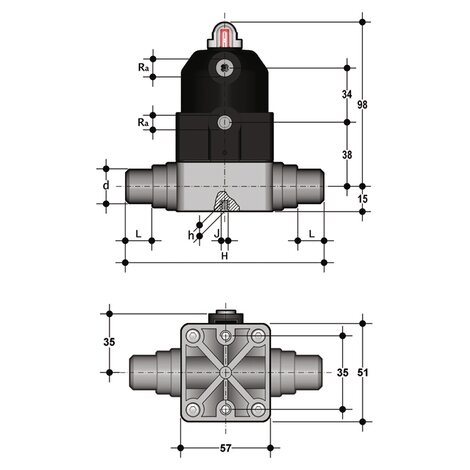 CMDC/CP NO - Pneumatically actuated compact diaphragm valve DN 12:15