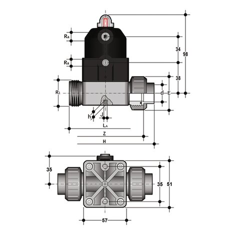 CMUIV/CP NO - Pneumatically actuated compact diaphragm valve DN 12:15