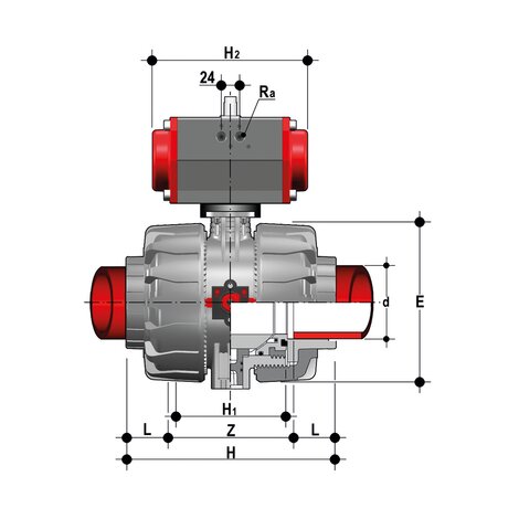 VKDIF/CP NC - Pneumatically actuated ball valve DN 65:100