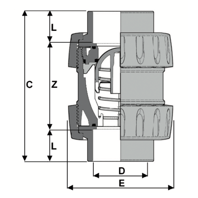1V230 - True union spring check valve DN 10:100