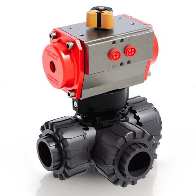 LKDIV/CP SA - Pneumatically actuated DUAL BLOCK® 3-way ball valve DN 10:50