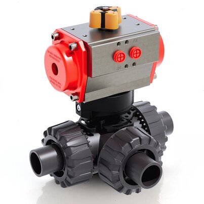 TKDDV/CP DA - Pneumatically actuated DUAL BLOCK® 3-way ball valve DN 10:50