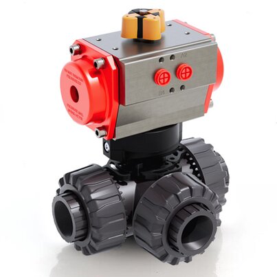 TKDFV/CP DA - Pneumatically actuated DUAL BLOCK® 3-way ball valve DN 10:50