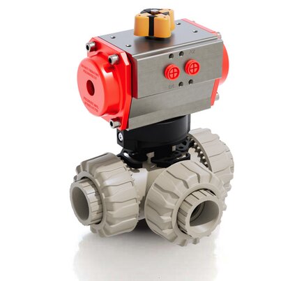 TKDFM/CP DA - Pneumatically actuated DUAL BLOCK® 3-way ball valve DN 10:50