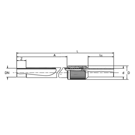 Transition fitting HD-PE spigot / steel pipe