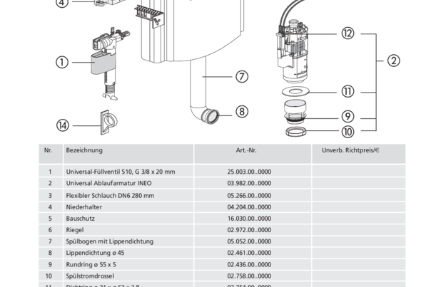 List of spare parts