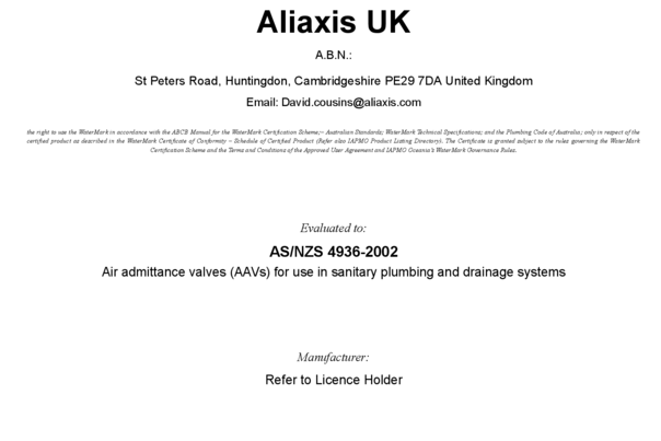Maxi-Vent, Mini-Vent, Redi-Vent, Tech-Vent Watermark certification WM-022830_02 Certificate of Conformity.pdf