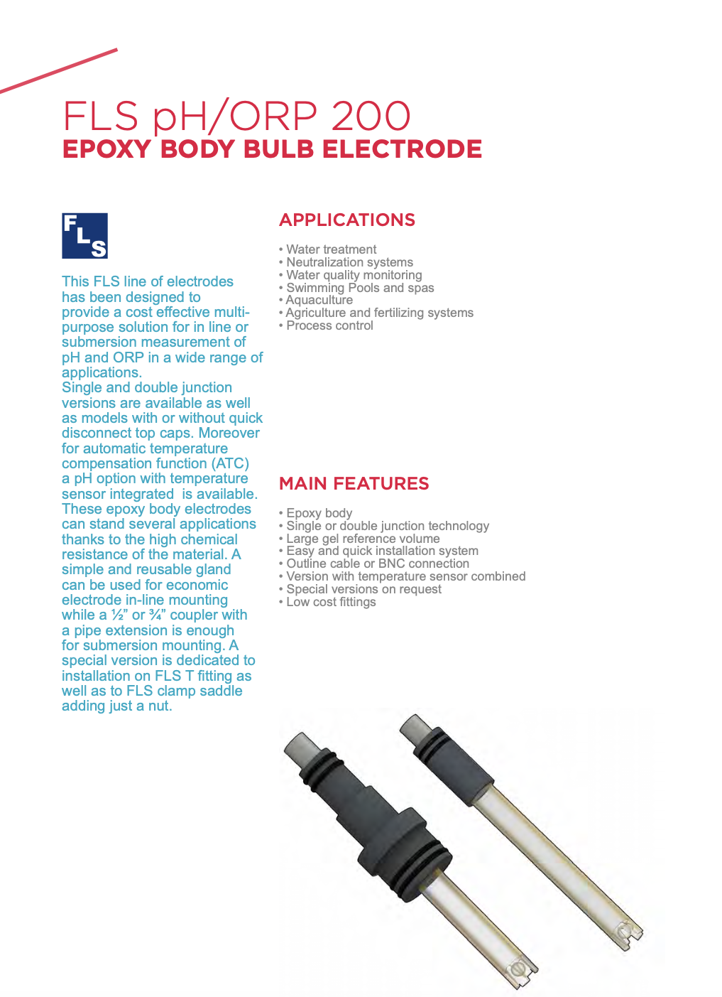 ph/ORP 200 Epoxy body bulb electrode